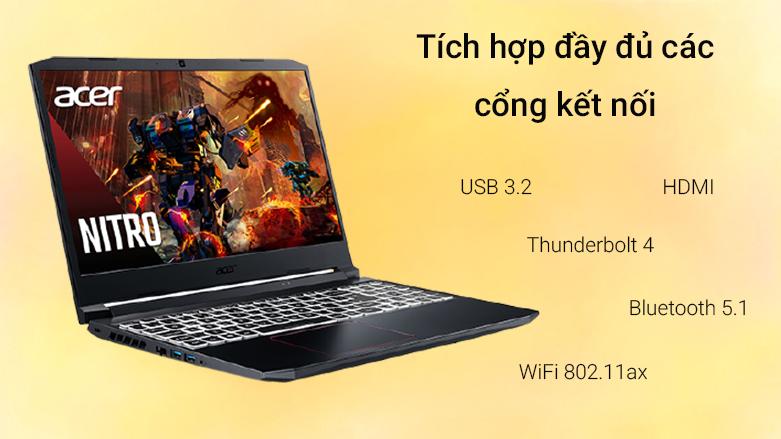 Laptop ACER Nitro 5 AN515-56-51N4 (NH.QBZSV.002) | Tích hợp đầy đủ các cổng kết nối 