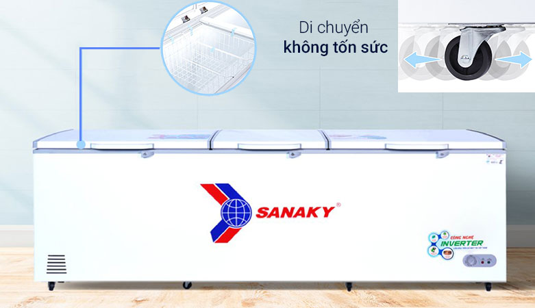 TỦ ĐÔNG 3 CÁNH SANAKY INVERTER 900 LÍT VH-1199HY3 ĐỒNG | Di chuyển không tốn sức