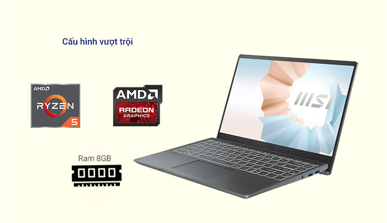 Máy tính xách tay/ Laptop MSI Modern 14 B5M-204VN (AMD Ryzen 5 5500U) (Xám) | Cấu hình vượt trội