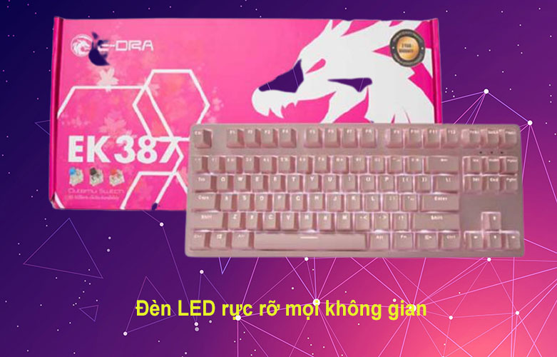 Bàn phím cơ E-DRA EK387 Dream Pink Blue Switch (Hồng) | Đèn LED rực rỡ