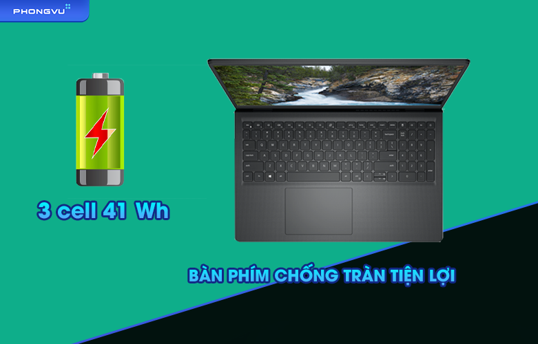 Laptop Dell Vostro 15 3510 7T2YC5 | Pin và bàn phím chống tràn tiện lợi