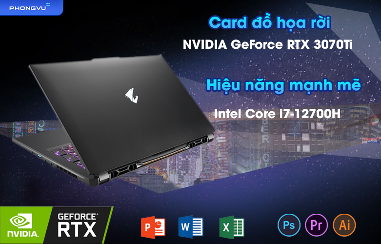 Laptop GIGABYTE AORUS 17 XE4 73VN514GH | card đồ họa rời, hiệu năng mạnh mẽ
