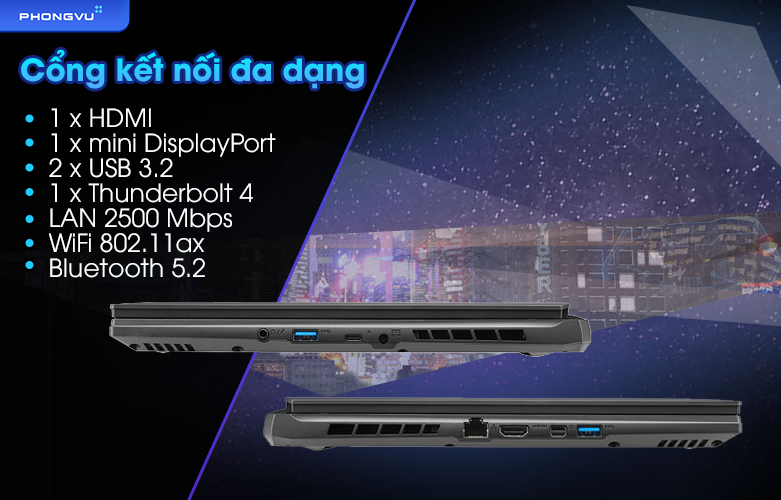 Laptop GIGABYTE AORUS 17 XE4 73VN514GH | Cổng kết nối đa dạng