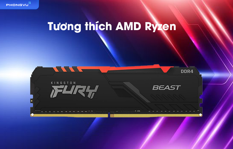 Ram laptop Desktop Kingston Fury Beast Black RGB 16GB DDR4 | Tương thích AMD Ryzen