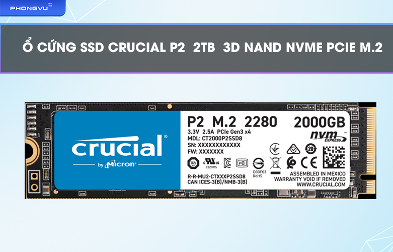 Ổ cứng SSD Crucial P2  2TB  3D NAND NVMe PCIe M.2