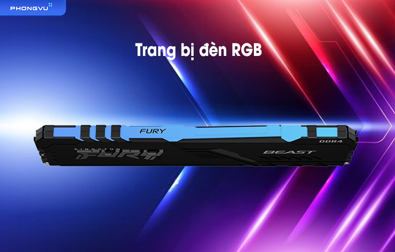 Ram laptop Desktop Kingston Fury Beast Black RGB 16GB DDR4 | Trang bị đèn LED