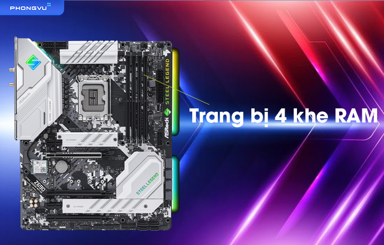 Mainboard ASROCK Z690 STEEL LEGEND WiFi 6E | Trang bị 4 khe ram