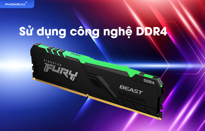 Ram laptop Desktop Kingston Fury Beast Black RGB 16GB DDR4 | Sử dụng công nghệ DDR4