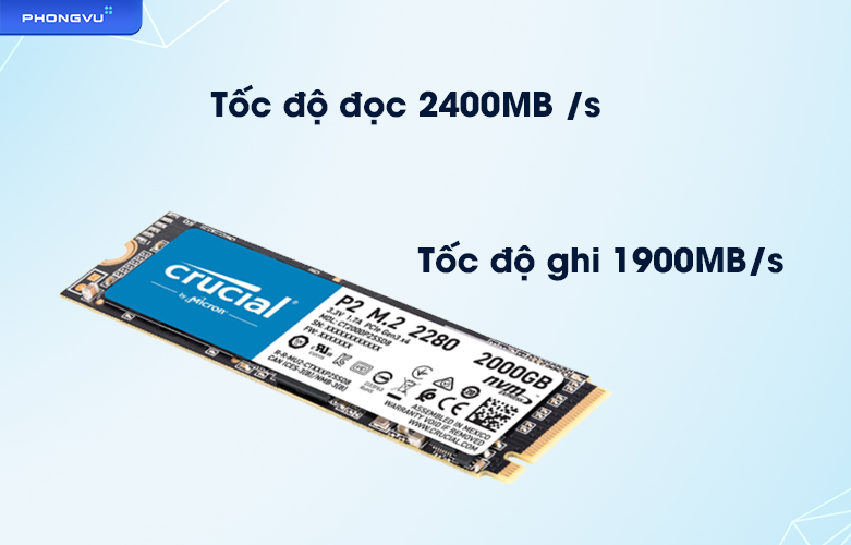 Ổ cứng SSD Crucial P2  2TB  3D NAND NVMe PCIe M.2 | Tốc độ ghi, tốc độ đọc nhanh