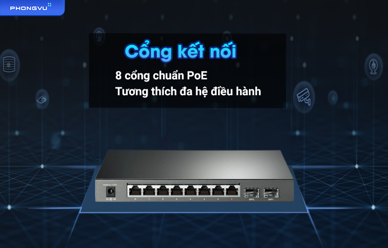 Switch Smart PoE+ TPLink 10P TL-SG2210P | Cổng kết nối