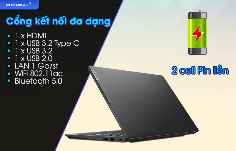 Laptop Lenovo V14 G2 ALC 82KC00BBVN | Cổng kết nối đa dạng, dung lượng Pin lớn