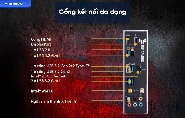 Mainboard Asus Tuf Gaming B660-PLUS WIFI D4 | Cổng kết nối đa dạng