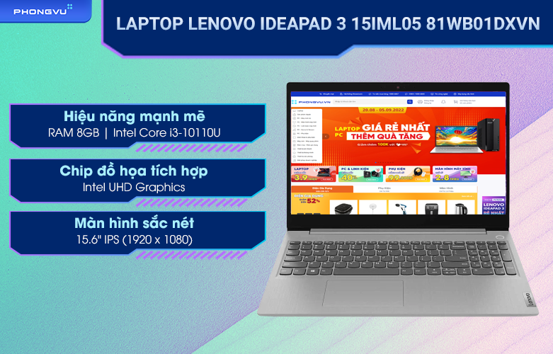 Laptop Lenovo IdeaPad 3 15IML05 81WB01DXVN