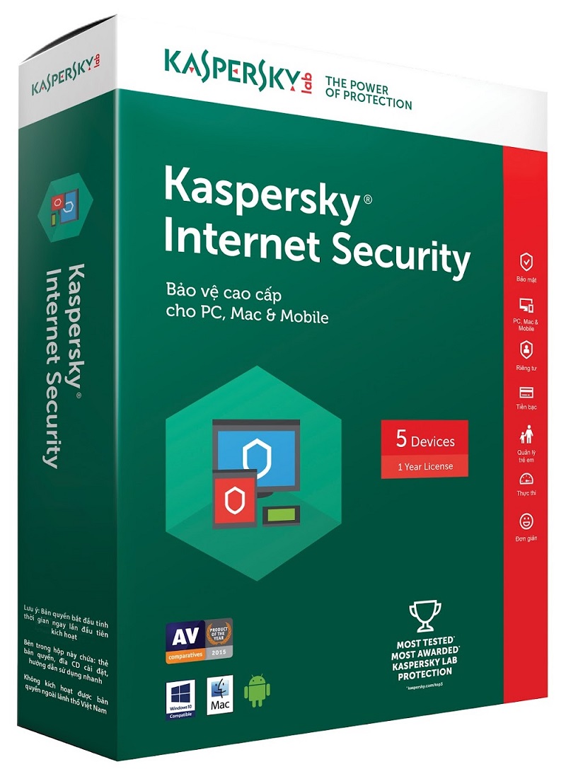 Phần mềm Kaspersky Internet Security 5 máy tính | Phong Vũ