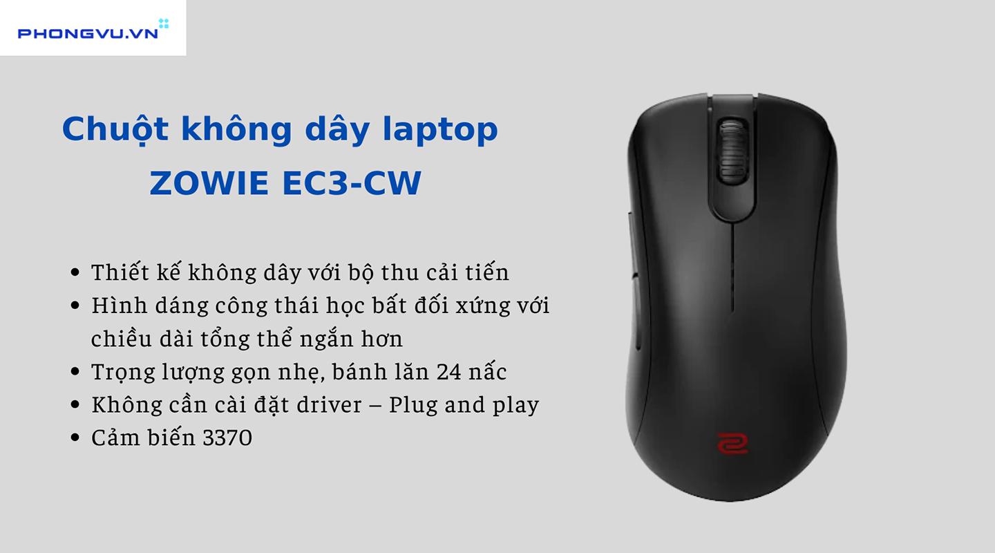 Chuột gaming ZOWIE EC3-CW có thiết kế phù hợp với kích thước tay của nhiều người dùng.