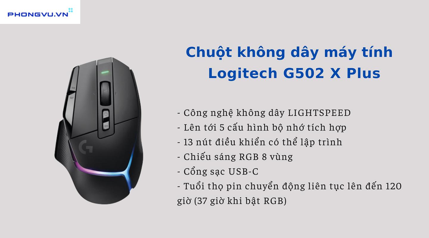 Chuột game thủ Logitech G502 X Plus có kiểu dáng rất đẹp, hiệu năng mạnh mẽ.