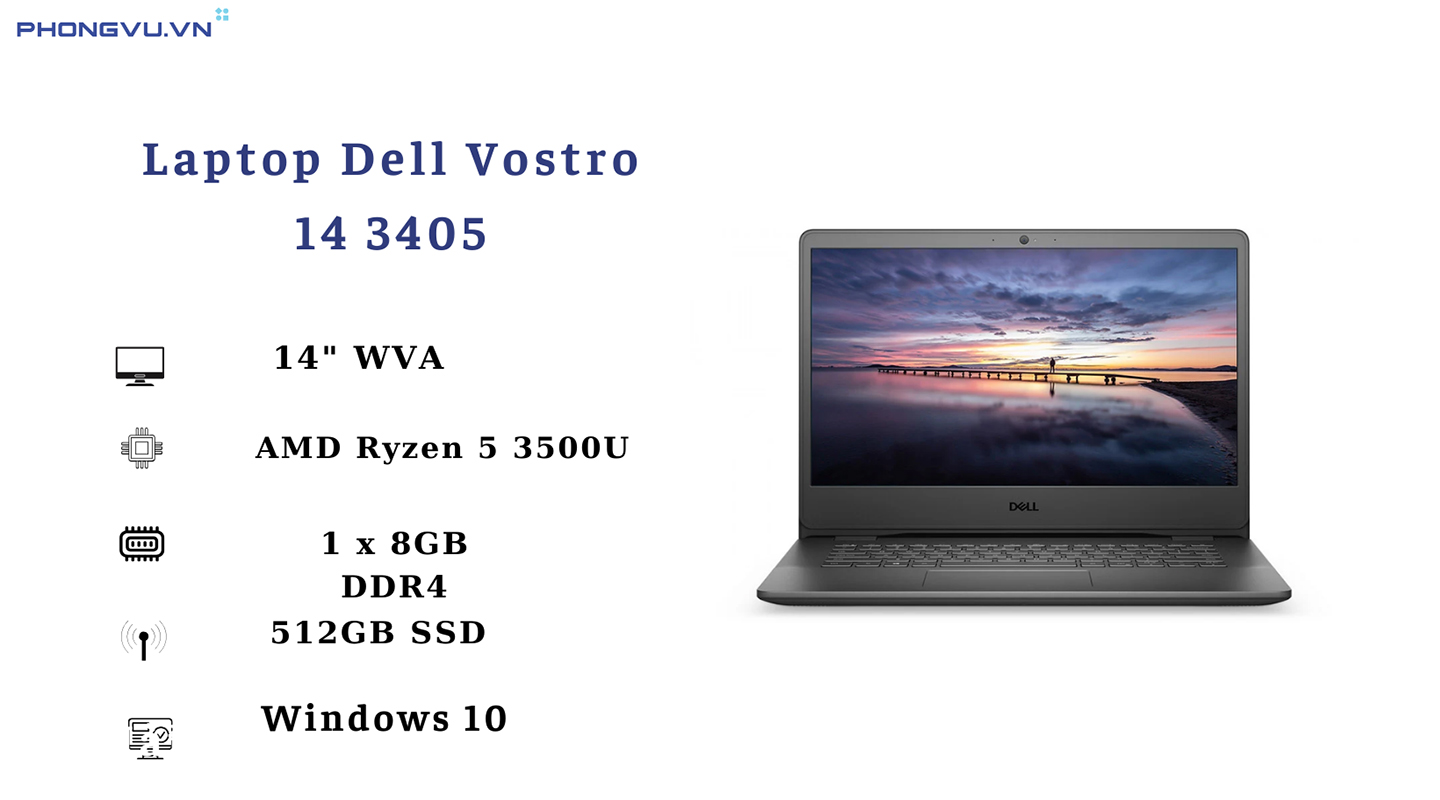 Laptop Dell Vostro 14 3405 được cải tiến về độ dày viền màn hình