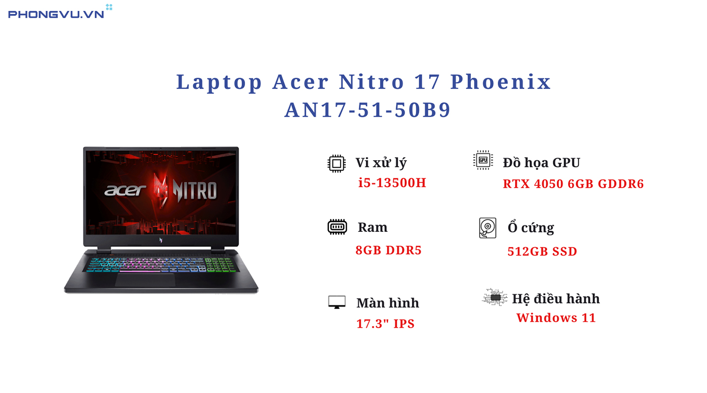 Acer Nitro 17 Phoenix AN17-51-50B9 - Chiếc máy có thể chơi game mượt 