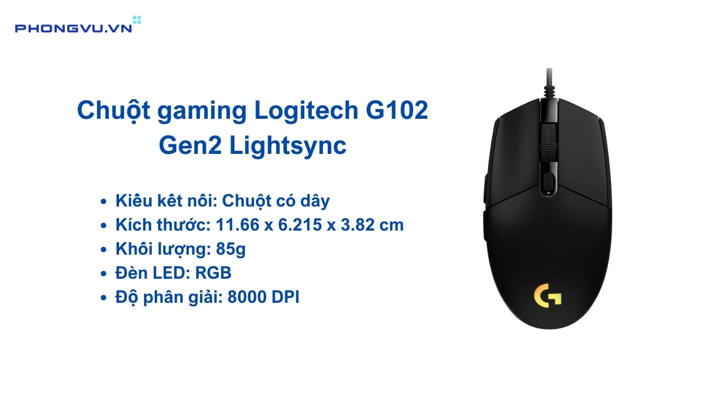 Chuột gaming Logitech G102 Gen2 Lightsync