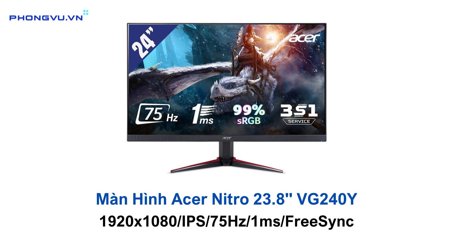 Màn Hình Acer Nitro 23.8" VG240Y (1920x1080/IPS/75Hz/1ms/FreeSync)