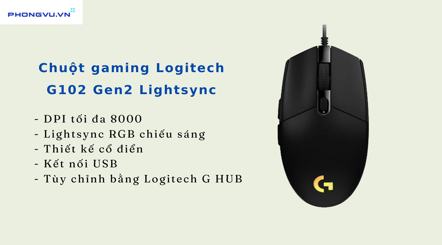 Chuột chơi game Logitech G102 Gen2 Lightsync