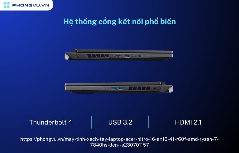 Acer Nitro 16 AN16-41-R60F hỗ trợ nhiều cổng kết nối