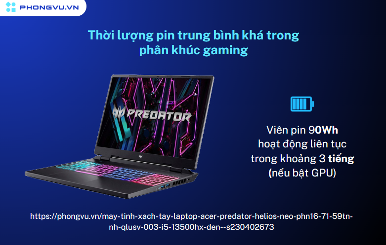 ACER Predator Helios Neo có mức pin khá khủng