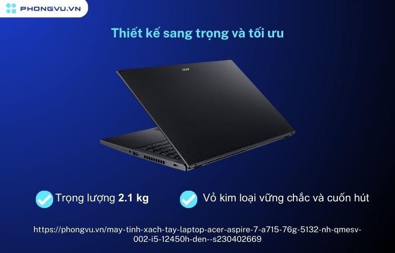 Laptop Acer Aspire 7 A715-76G-5132 với thiết kế tinh giản mà sang trọng