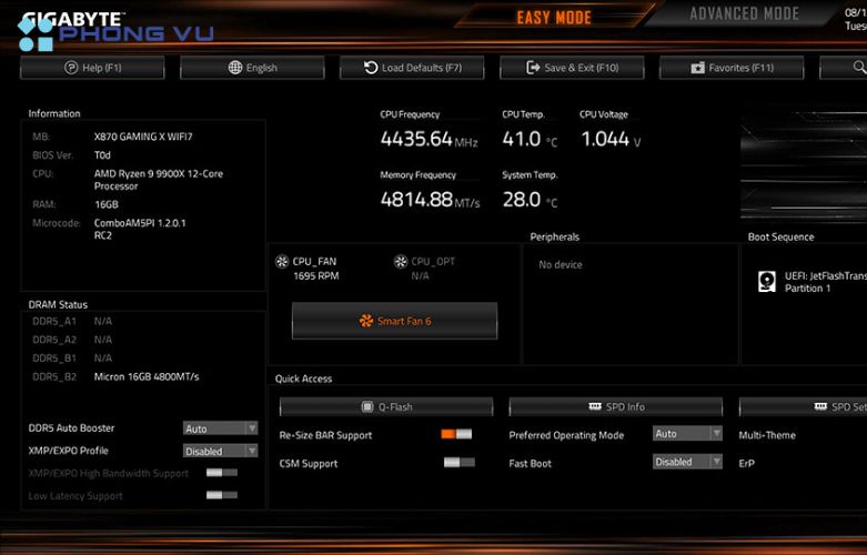 Với giao diện BIOS sáng tạo và trực quan của Mainboard Gigabyte X870 EAGLE WIFI7, giúp người dùng dễ dàng kiểm soát và tối ưu hệ thốngMainboard Gigabyte X870 EAGLE WIFI7 có chuẩn kích thước ATX.