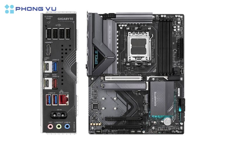 Cổng kết nối phong phú làm cho Mainboard Gigabyte X870 EAGLE WIFI7 trở thành trợ thủ đắc lực của người dùng khi phải kết nối nhiều thiết bị ngoại vi với nhau như màn hình, loa âm thanh, mạng