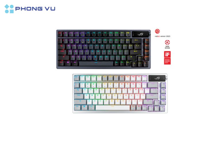 Thiết kế bàn phím Bàn phím Gaming không dây ASUS ROG Azoth NX Snow Switch với layout 75 giúp tiết kiệm không gian nhưng vẫn đảm bảo hiệu năng tốt