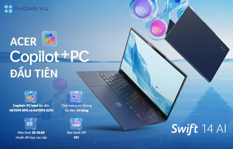 Acer Swift 14 AI OLED với thiết kế sang trọng, mỏng nhẹ, chuẩn độ bền quân sự MIL-STD-810