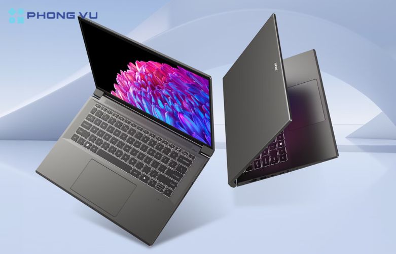 Thiết kế của Laptop ACER Swift X 14 AI SFX14-72G-79UW nhấn mạnh tính di động nhưng vẫn đảm bảo độ bền cao, nhờ vào lớp vỏ nhôm chống chịu va đập tốt, giúp bảo vệ linh kiện bên trong