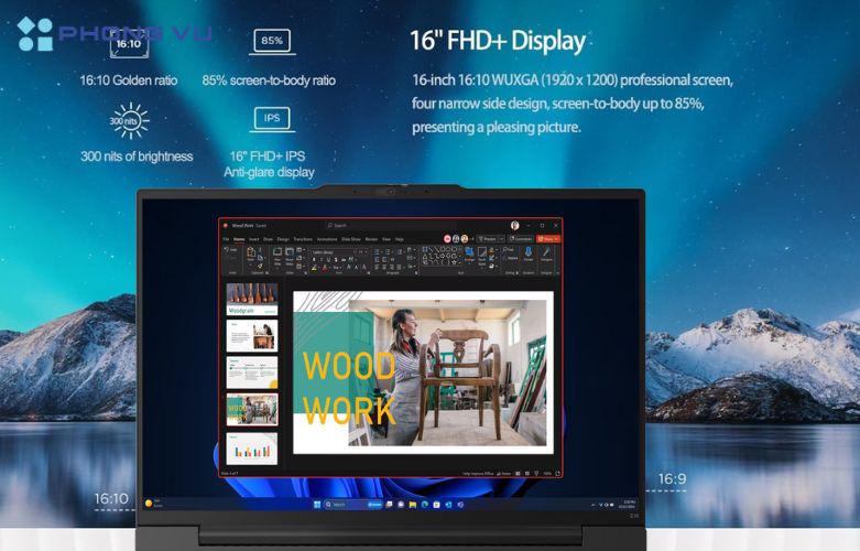 Lenovo ThinkPad E16 Gen 2 sở hữu màn hình sắc nét đáp ứng nhu cầu sử dụng hàng ngày, mang lại trải nghiệm giải trí tuyệt vời cho người dùng