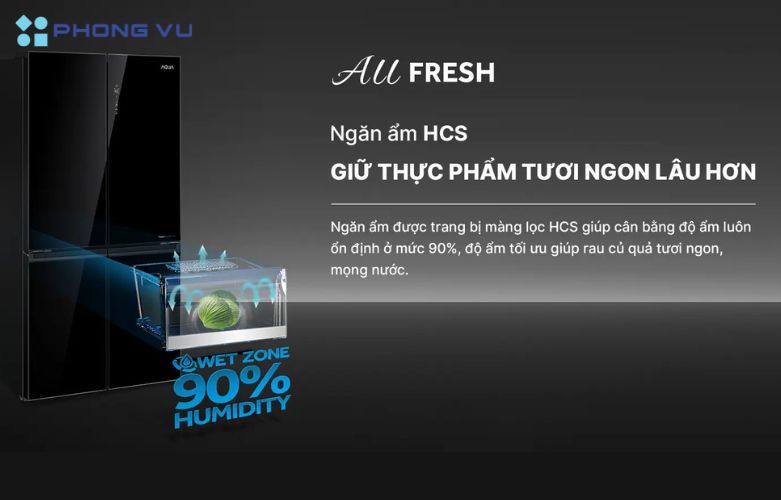 Ngăn ẩm HSC của Tủ lạnh Aqua Inverter 660 lít Multi Door AQR-M727XA(GB)U1 với dung tích lớn là giải pháp hiệu quả cho các loại thực phẩm tươi sống