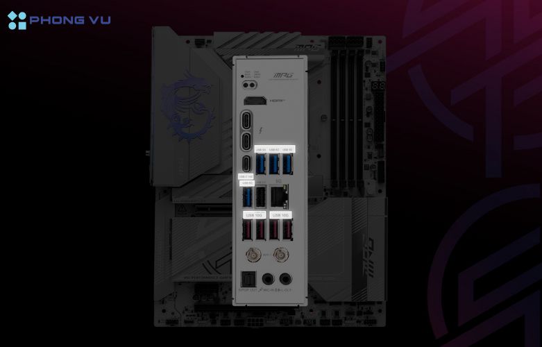 Mainboard này cung cấp một loạt các cổng kết nối đa dạng ở cả mặt trước và mặt sau