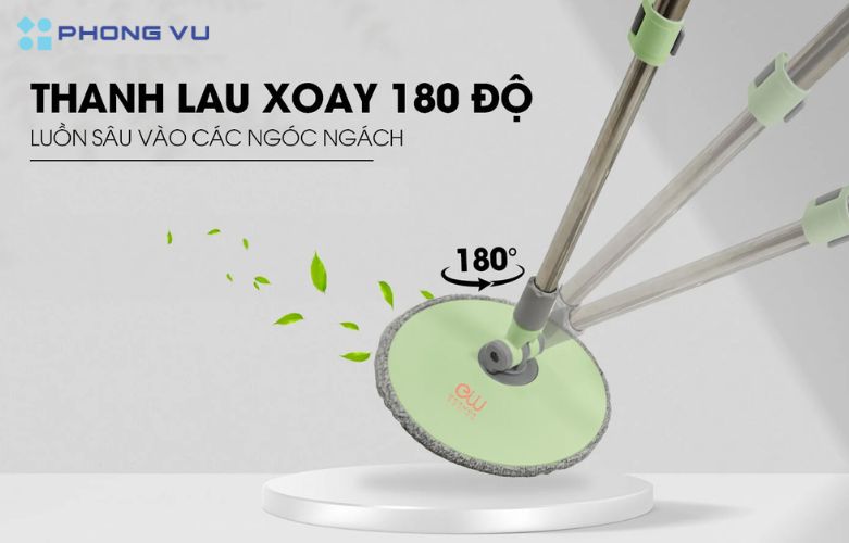 Bộ lau nhà tách nước bẩn Eonwon EW-4311 có cơ chế xoay 360 độ, cây lau dài giúp những bà nội trợ có thể truy vết những bụi bẩn sâu dưới giường, tủ hay gầm bàn