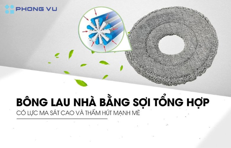 Bộ lau nhà tách nước bẩn Eonwon EW-4311 đi kèm với 2 bông lau có thể dễ dàng thay thế