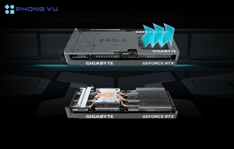 Card màn hình GIGABYTE RTX 4060 Ti EAGLE OC 8G thiết kế với cơ chế tản nhiệt hiệu quả, giúp ổn định hiệu suất cho card trong quá trình sử dụng