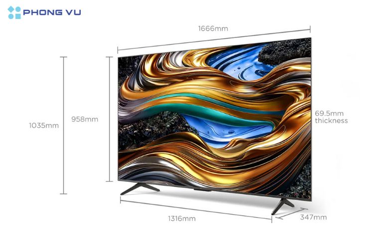 Google Tivi TCL 4K 75 inch 75P79B Pro sở hữu viền mỏng, tông đen hiện đại và tinh tế từng chi tiết