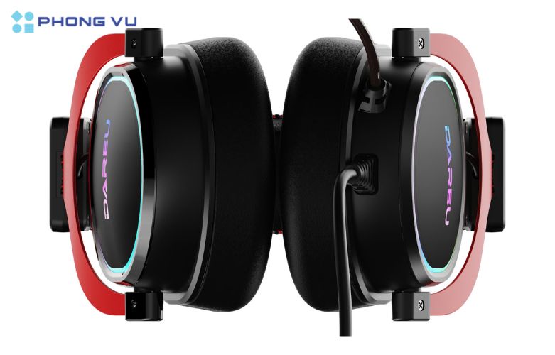 Thiết kế đèn LED RGB chạy dọc phần củ tai tạo điểm nhấn cho Tai nghe DAREU EH925L (Black Red) giúp khẳng định phong cách riêng của người dùng
