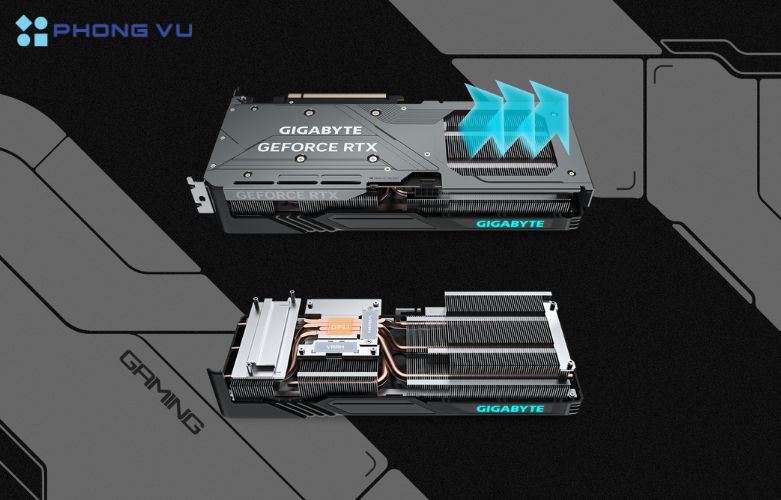 Hệ thống tản nhiệt trên Card màn hình Gigabyte RTX 4060 Ti GAMING OC 8G đảm bảo hiệu suất làm mát cao ngay cả khi hoạt động liên tục
