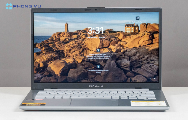 Hình ảnh thực tế của laptop ASUS Vivobook Go 14 E1404FA-NK113W mặt trước