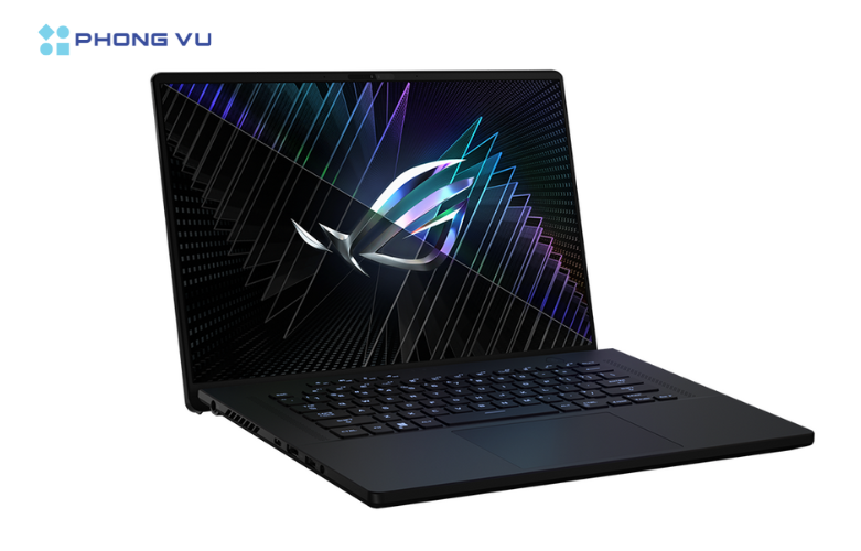 A black computer with a logo on the screen
Description automatically generated