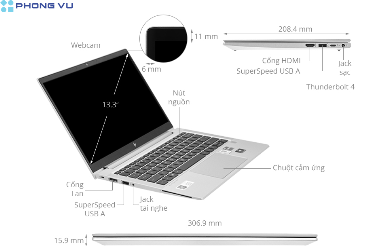 Màn hình 13.3 inch của HP Elitebook 630 G10 - 9J0B5PT 