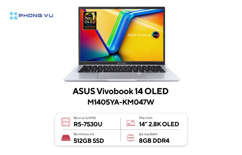 ASUS VivoBook 14 OLED M1405YA-KM047W dễ dàng mang theo di chuyển