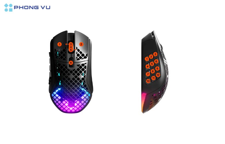 Các nút bấm trên chuột SteelSeries  đa dạng với tổng cộng 18 nút