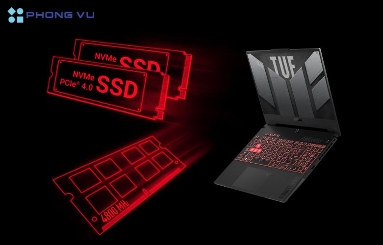 Latop ASUS TUF Gaming A15 FA507NVR-LP091W có thể mở rộng dung lượng Ram và Rom trong tương lai phù hợp với nhu cầu người dùng