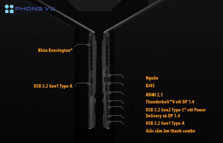 Với các cổng kết nối đa dạng và hiện đại, ASUS TUF Gaming F15 FX507VU-LP315W đảm bảo khả năng kết nối linh hoạt và tiện lợi