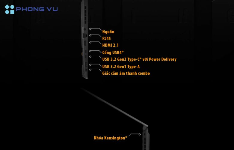 Đa dạng cổng kết nối khiến Laptop ASUS TUF Gaming A15 FA507NUR-LP101W dễ dàng tương thích nhiều thiết bị ngoại vi hơn